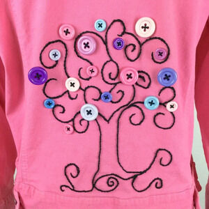 VTG Upcycled Pink Denim Jacket Hand Embroidered Western Fairycore 12 14 Y2K OOAK